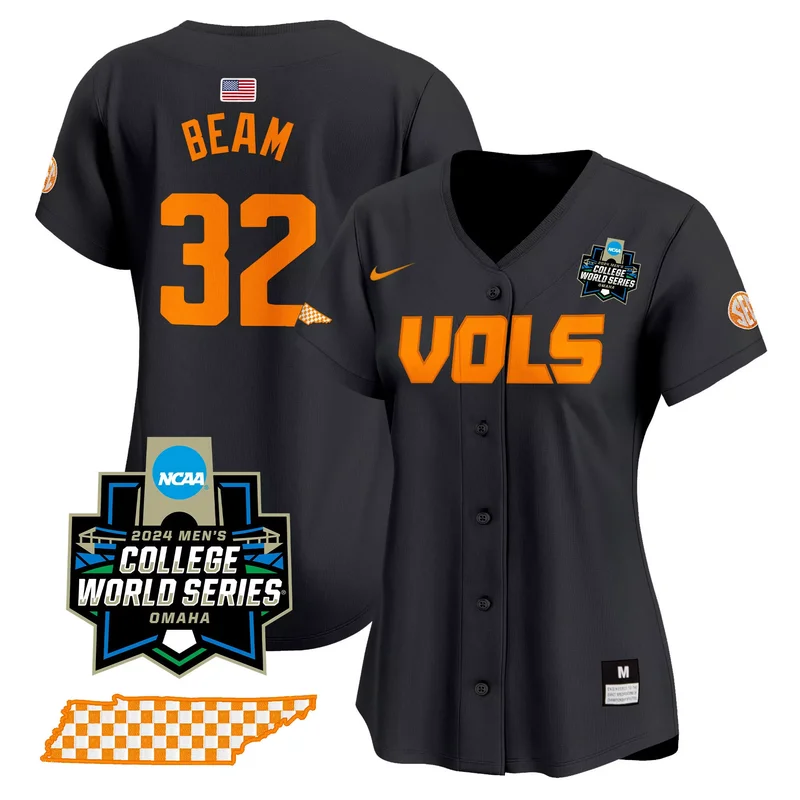 Black Drew Beam tennessee volunteers 2024 college world series jersey all stitched