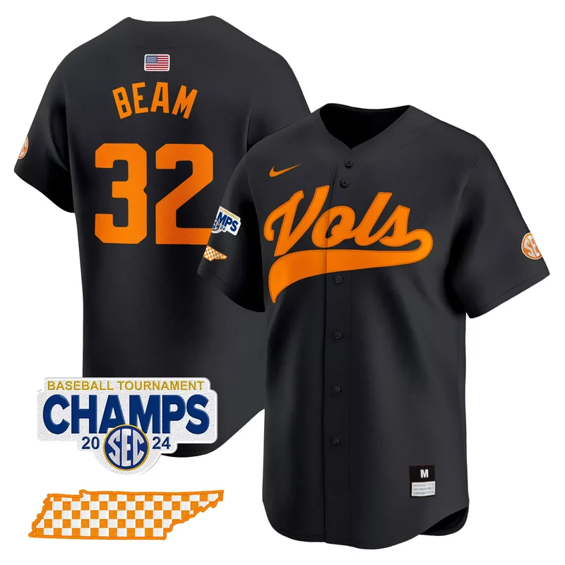 Black Drew Beam tennessee volunteers 2024 tournament champions jersey all stitched