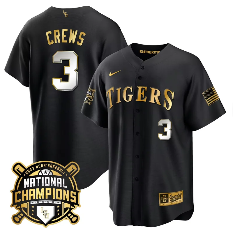 Black Tommy White lsu tigers 2023 national champions Gold cool jersey all stitched - Image 4