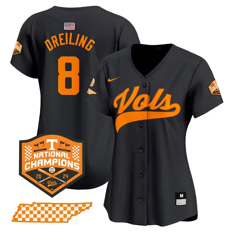 Black Dylan Dreiling tennessee volunteers 2024 champions jersey all stitched