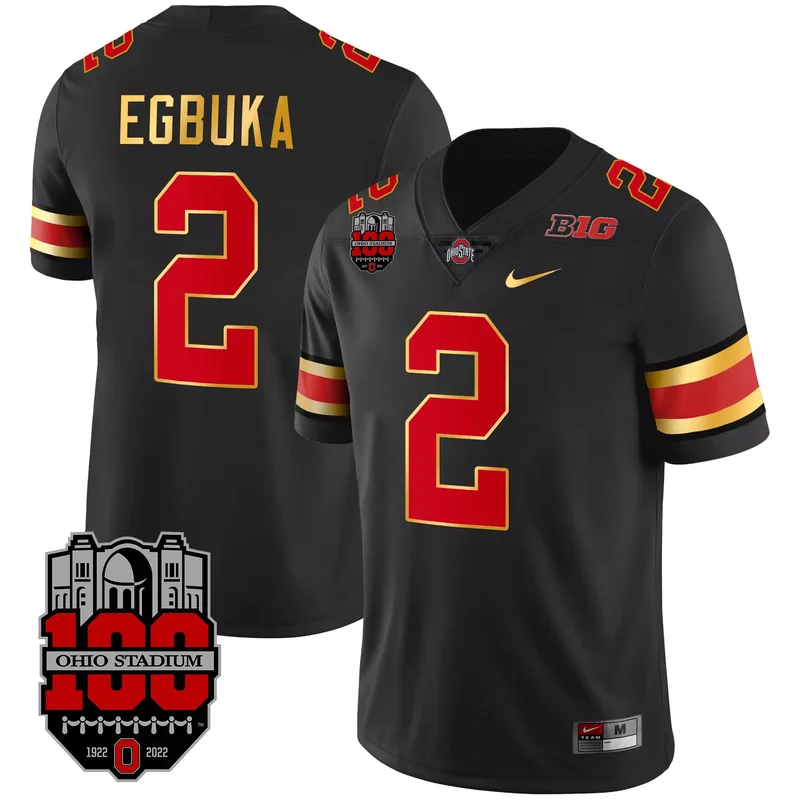 Black Emeka Egbuka ohio state buckeyes Gold trim jersey all stitched