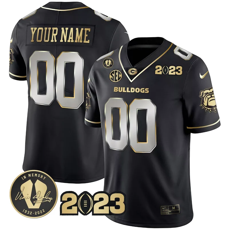 Black georgia bulldogs 2023 champions Gold custom jersey all stitched - Image 2