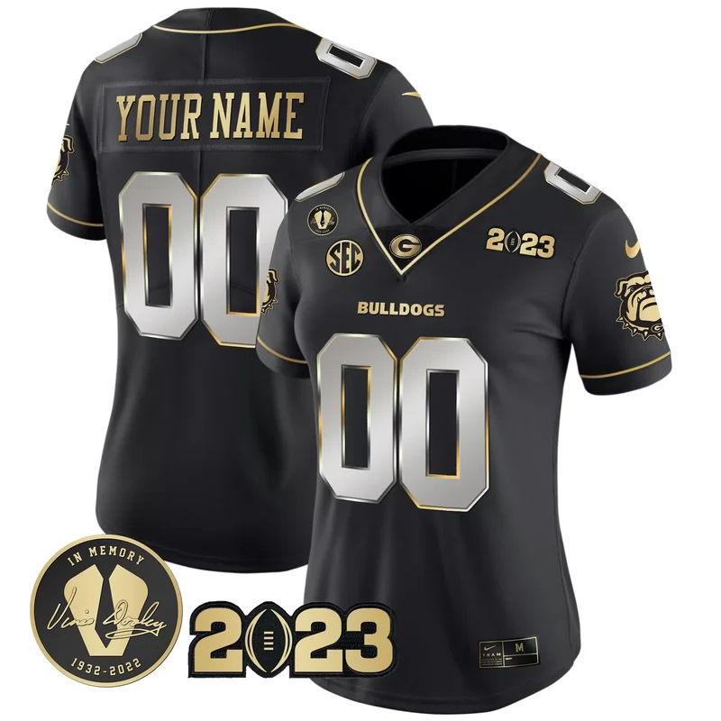 Black georgia bulldogs 2023 champions Gold custom jersey all stitched