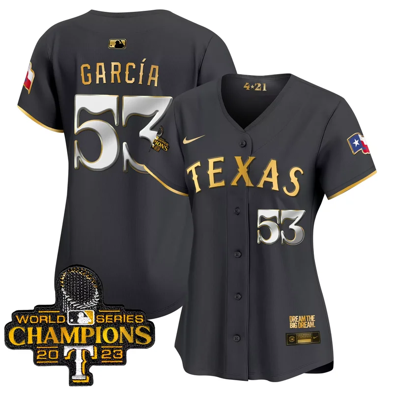 Black Gold texas rangers 2023 world series champions Gold trim vapor custom jersey v2 all stitched - Image 5