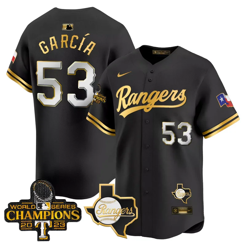 Black Gold Marcus Semien texas rangers 2023 world series champions Gold trim jersey v2 all stitched - Image 2