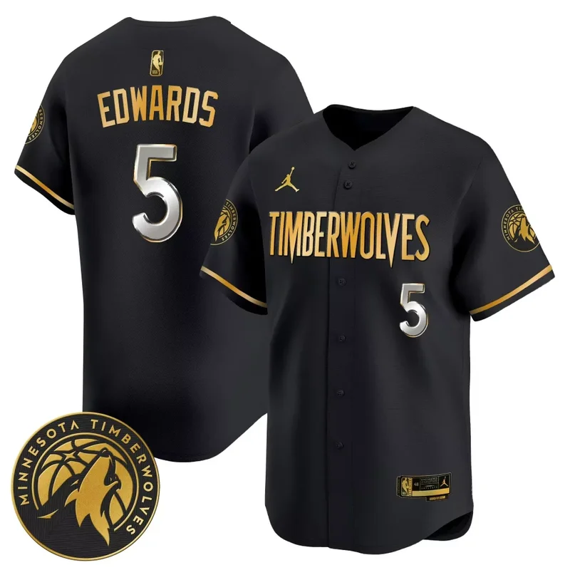Black Gold Anthony Edwards Minnesota Timberwolves 2024 Baseball Jersey All Stitched