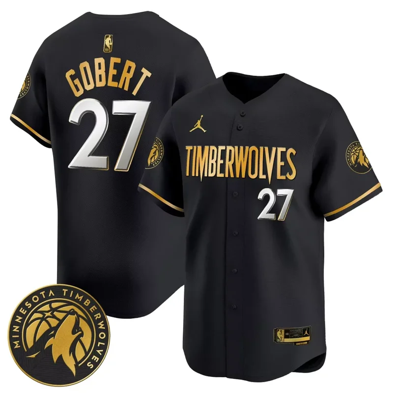 Black Gold Anthony Edwards Minnesota Timberwolves 2024 Baseball Jersey All Stitched - Image 2