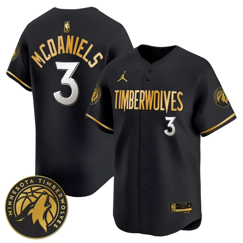 Black Gold Anthony Edwards Minnesota Timberwolves 2024 Baseball Jersey All Stitched - Image 5
