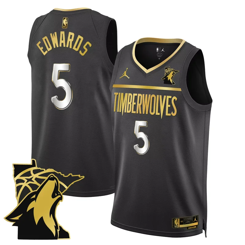 Black Gold Anthony Edwards minnesota timberwolves swingman jersey minnesota patch all stitched