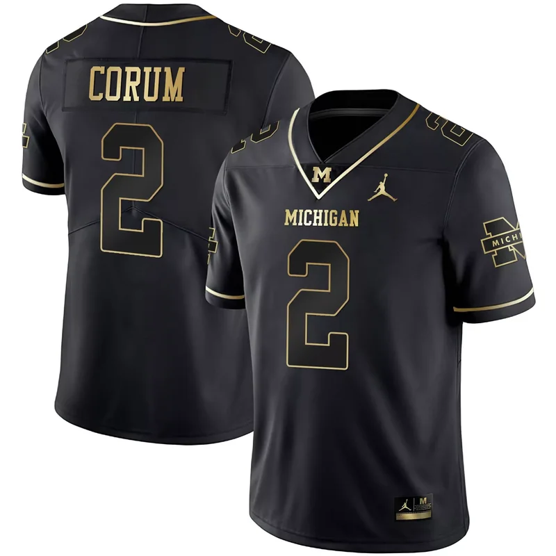 Black Gold Blake Corum michigan wolverines Gold split jersey all stitched