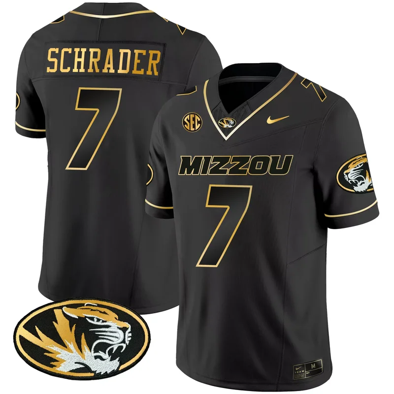 Black Gold Cody Schrader missouri tigers Gold jersey all stitched