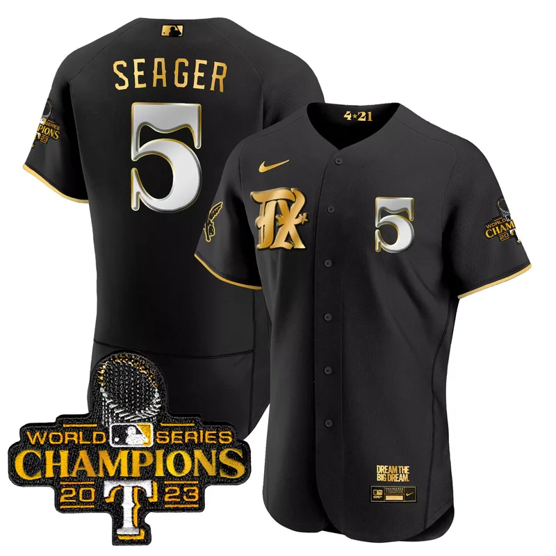 Black Gold Corey Seager texas rangers 2023 world series champions City connect flex Gold jersey all stitched