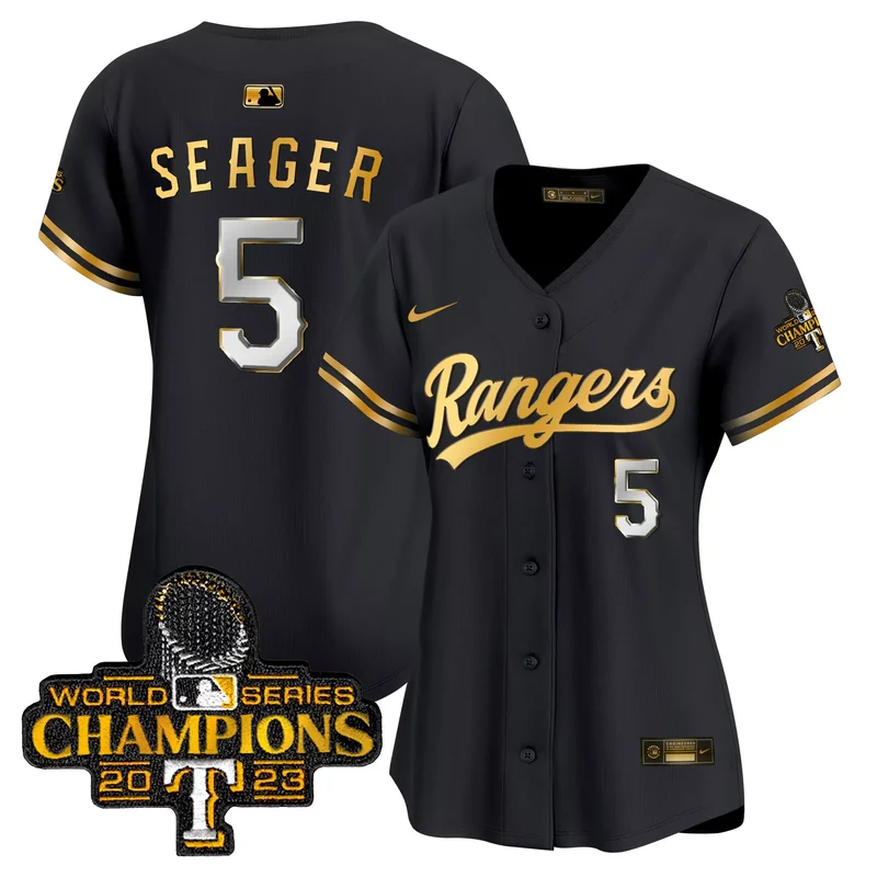 Black Gold Josh Jung texas rangers 2023 world series champions Gold trim jersey v2 all stitched - Image 5