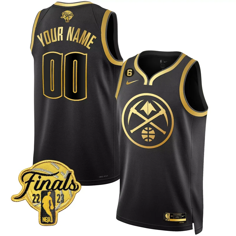 Black Gold denver nuggets 2023 finals patch Gold special custom jersey all stitched