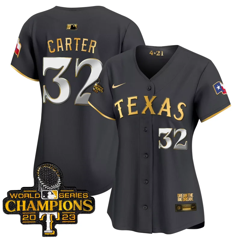 Black Gold Nathaniel Lowe texas rangers 2023 world series champions Gold trim jersey all stitched - Image 3