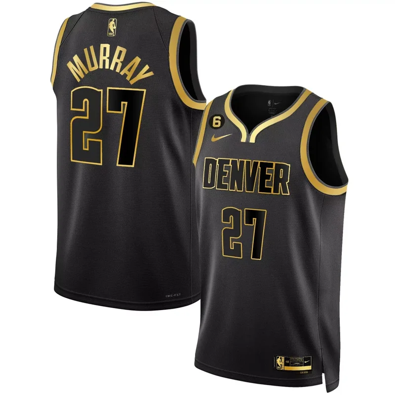 Black Gold Jamal Murray Denver Nuggets 6 Patch Collection Jersey All Stitched