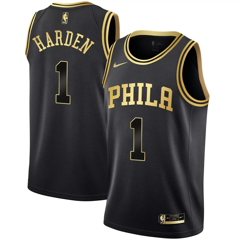Black De'Anthony Melton philadelphia 76ers Black Black Gold jersey all stitched - Image 4