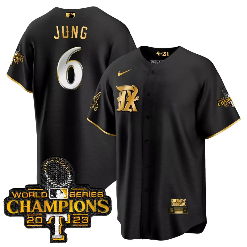 Black Gold texas rangers 2023 world series champions City connect flex Gold custom jersey all stitched - Image 5