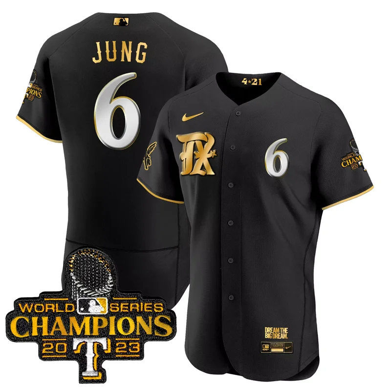 Black Gold texas rangers 2023 world series champions City connect flex Gold custom jersey all stitched - Image 4