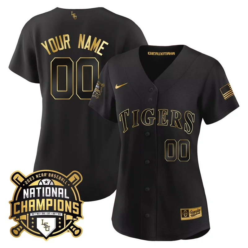 Black Gold lsu tigers 2023 national champions Gold cool custom jersey all stitched