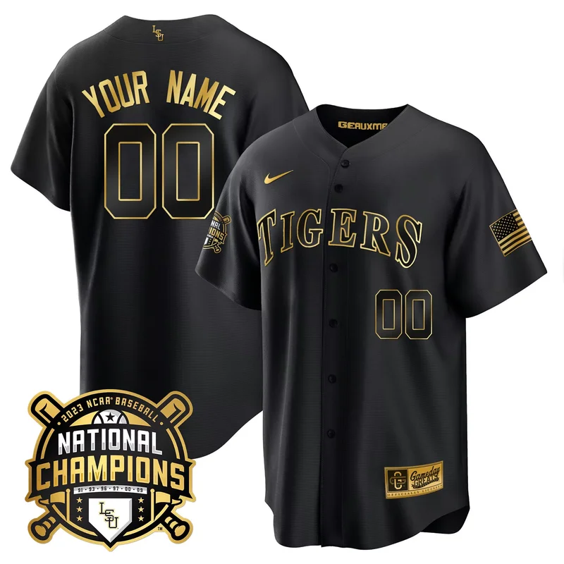 Black Gold lsu tigers 2023 national champions Gold cool custom jersey all stitched - Image 3