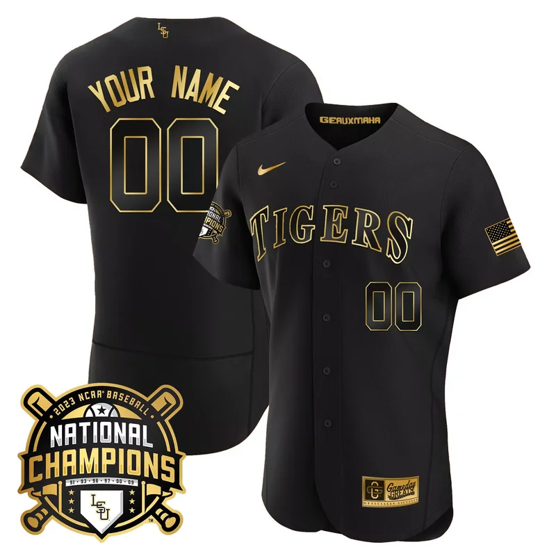 Black Gold lsu tigers 2023 national champions Gold cool custom jersey all stitched - Image 2
