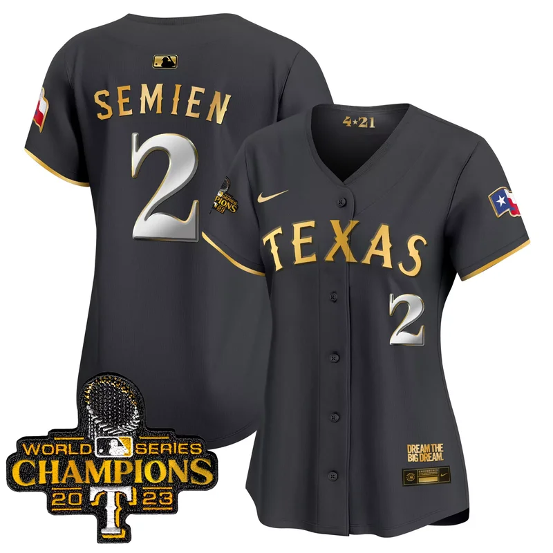 Black Gold texas rangers 2023 world series champions Gold trim vapor custom jersey v2 all stitched - Image 4