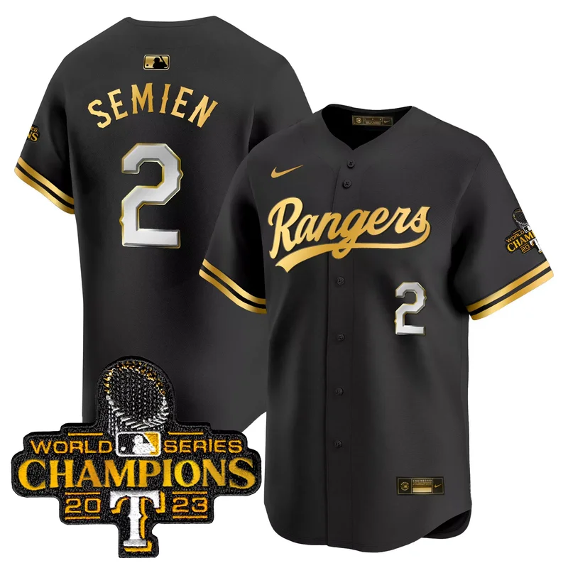 Black Gold Adolis Garcia texas rangers 2023 world series champions Gold trim jersey all stitched - Image 2