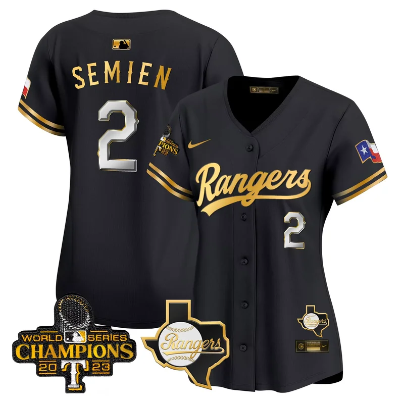 Black Gold texas rangers 2023 world series champions Gold trim vapor custom jersey v2 all stitched - Image 2