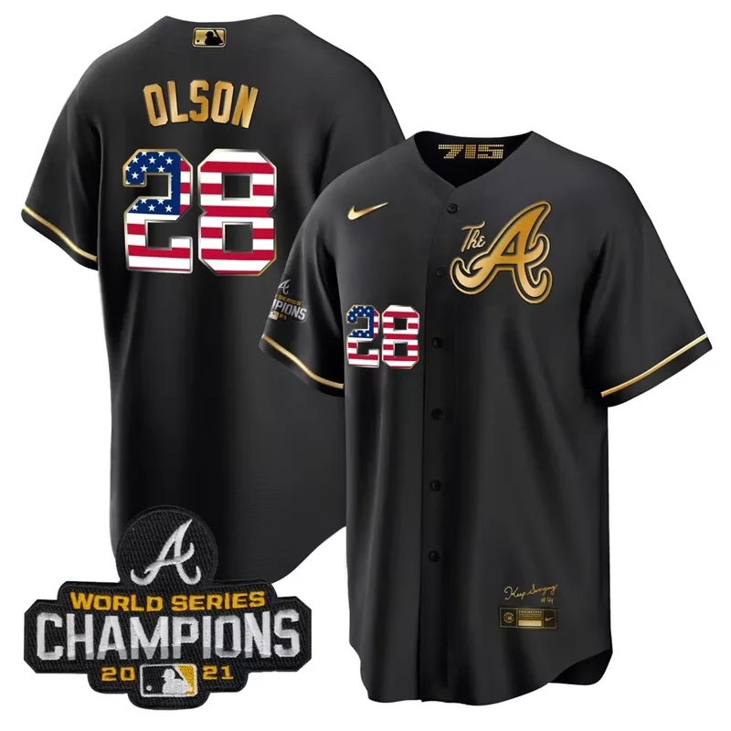 Black Gold Matt Olson Atlanta Braves The A Gold Flag Cool Base Jersey All Stitched