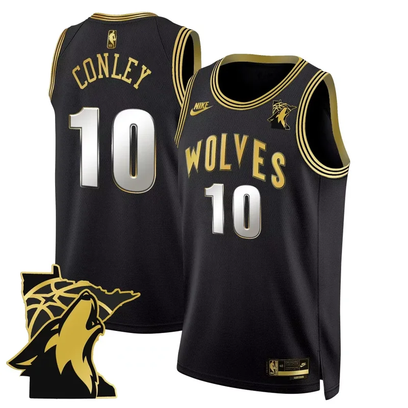 Black Gold Mike Conley Minnesota Timberwolves Swingman Jersey V2 Minnesota Patch All Stitched