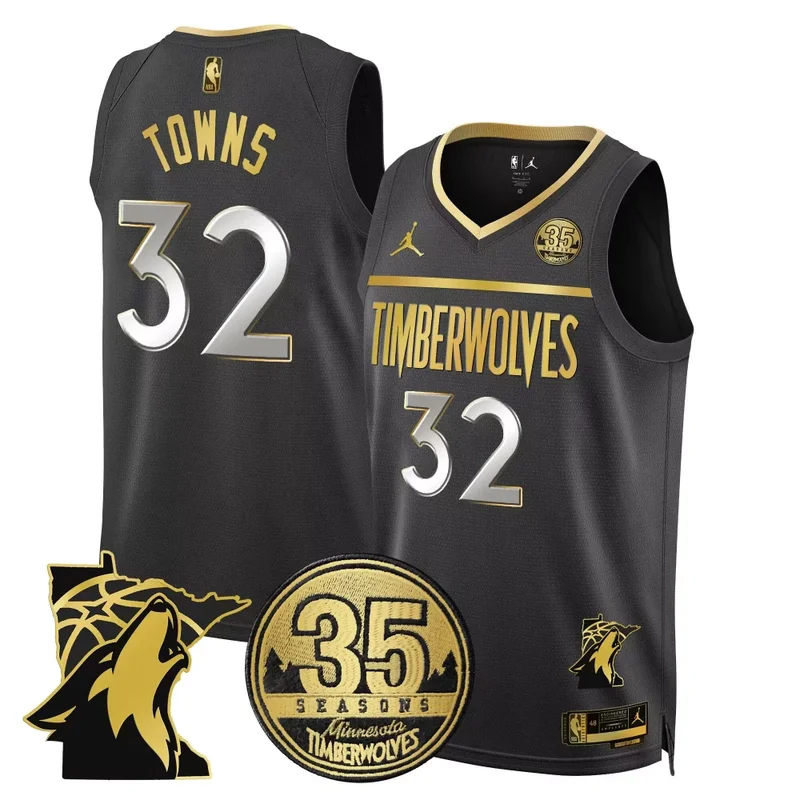 Black Gold Mike Conley Timberwolves 35th Season Minnesota Patch Swingman Jersey All Stitched - Image 2