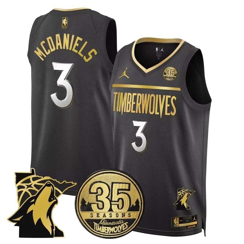 Black Gold Mike Conley Timberwolves 35th Season Minnesota Patch Swingman Jersey All Stitched - Image 3