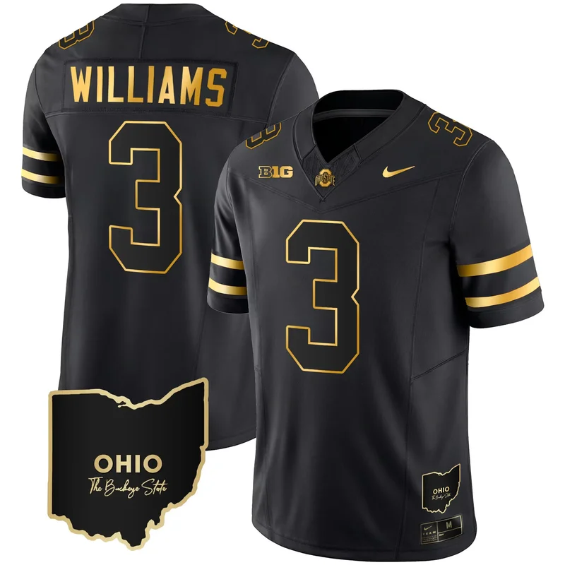 Black Marvin Harrison Jr. ohio state buckeyes 2023 vapor Gold jersey ohio patch all stitched - Image 2