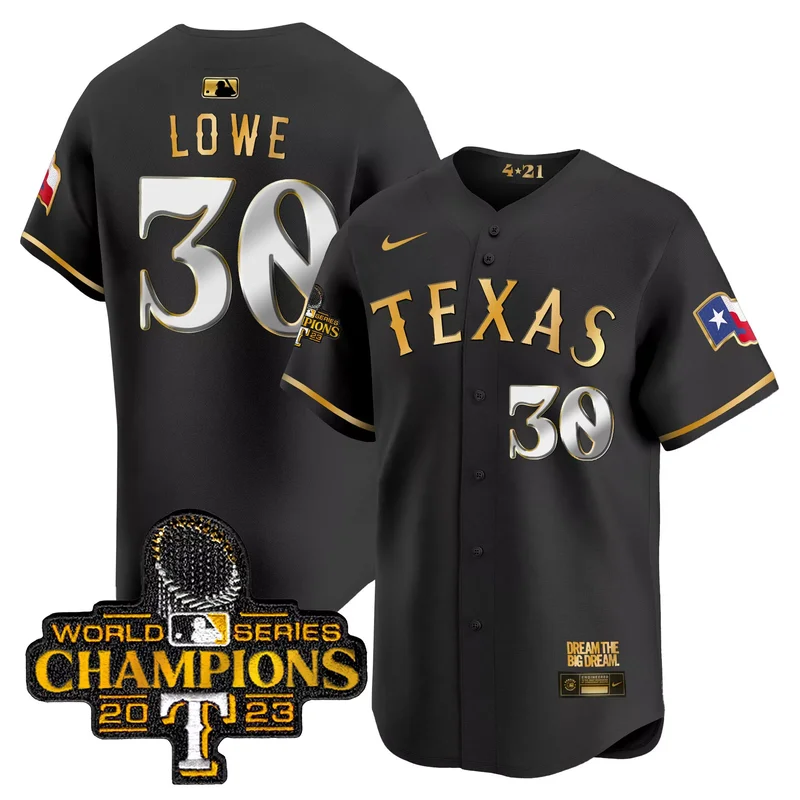 Black Gold Nathaniel Lowe texas rangers 2023 world series champions City connect jersey all stitched - Image 3