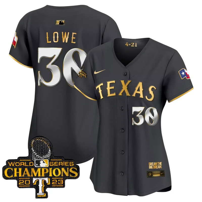 Black Gold Nathaniel Lowe texas rangers 2023 world series champions City connect jersey all stitched