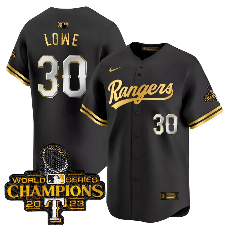 Black Gold Nathaniel Lowe texas rangers 2023 world series champions Gold trim jersey all stitched - Image 5