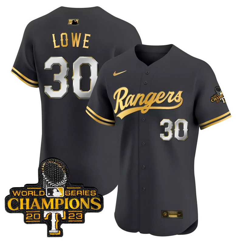 Black Gold Nathaniel Lowe texas rangers 2023 world series champions Gold trim jersey all stitched