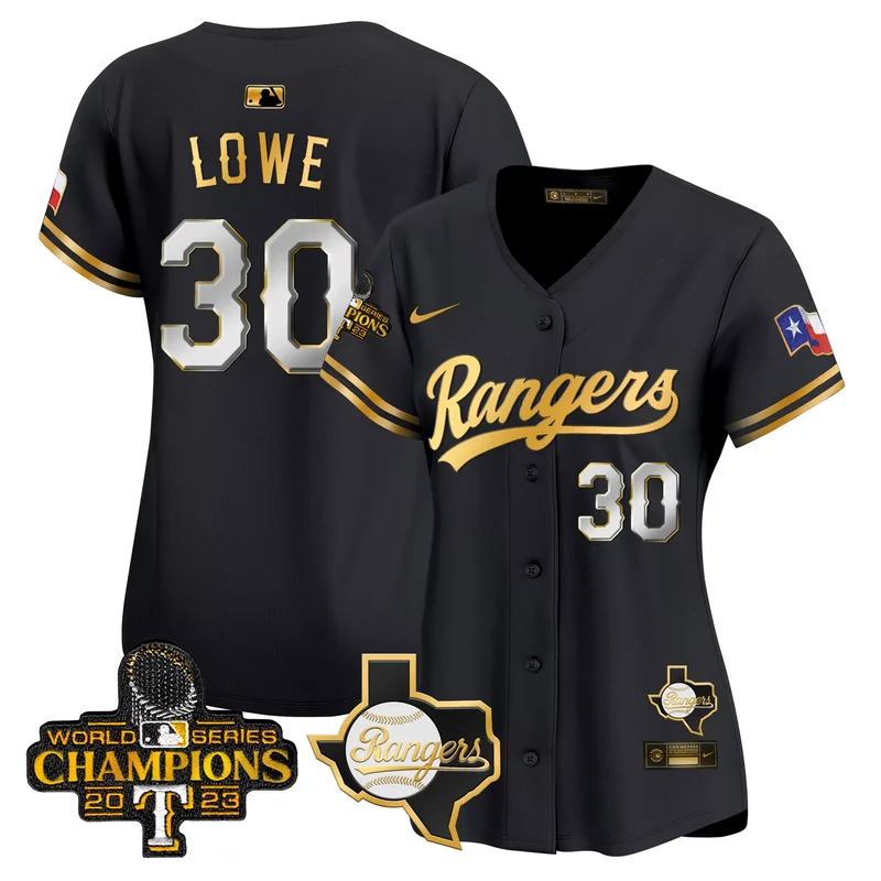 Black Gold Marcus Semien texas rangers 2023 world series champions Gold trim jersey v2 all stitched - Image 5