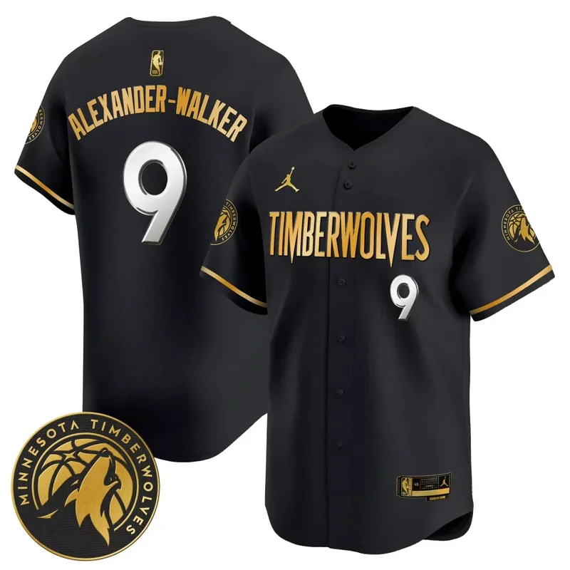 Black Gold Nickeil Alexander Walker Minnesota Timberwolves 2024 Baseball Jersey All Stitched