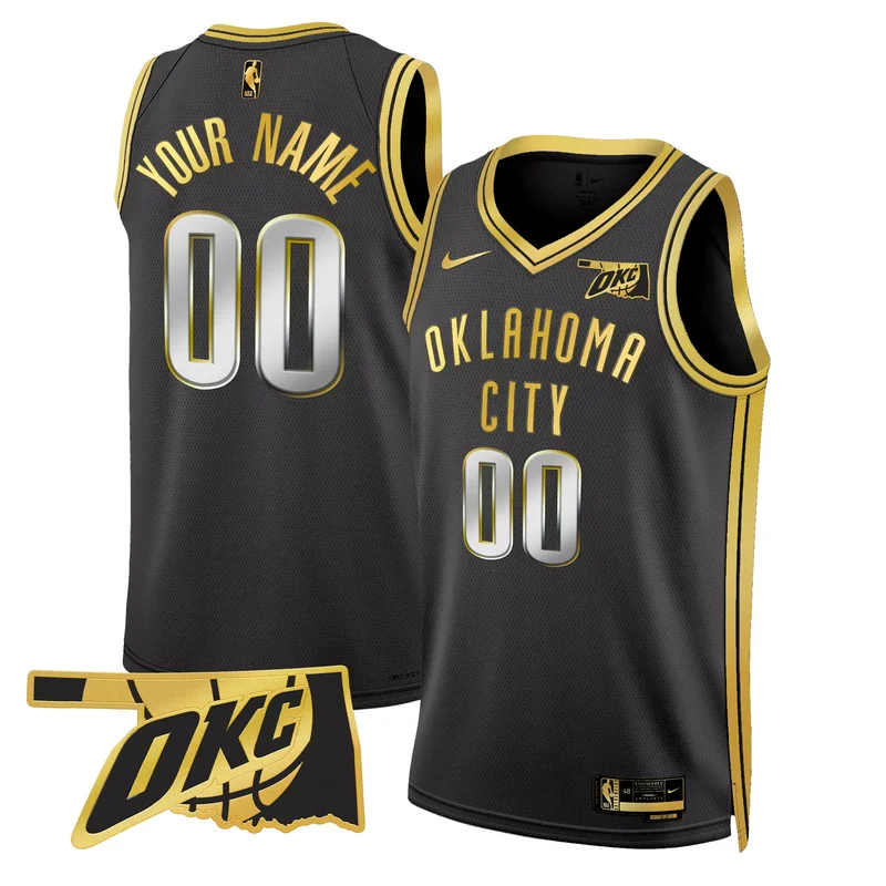 Black Gold oklahoma City thunder swingman custom jersey oklahoma patch all stitched