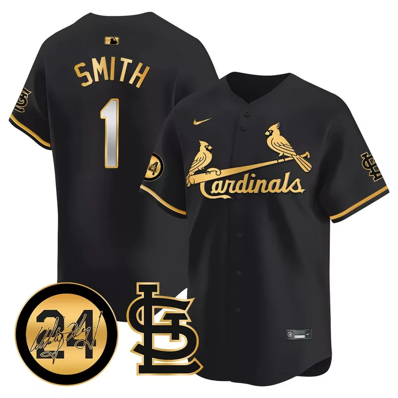 Black Gold Ozzie Smith st. louis cardinals memorial jersey all stitched