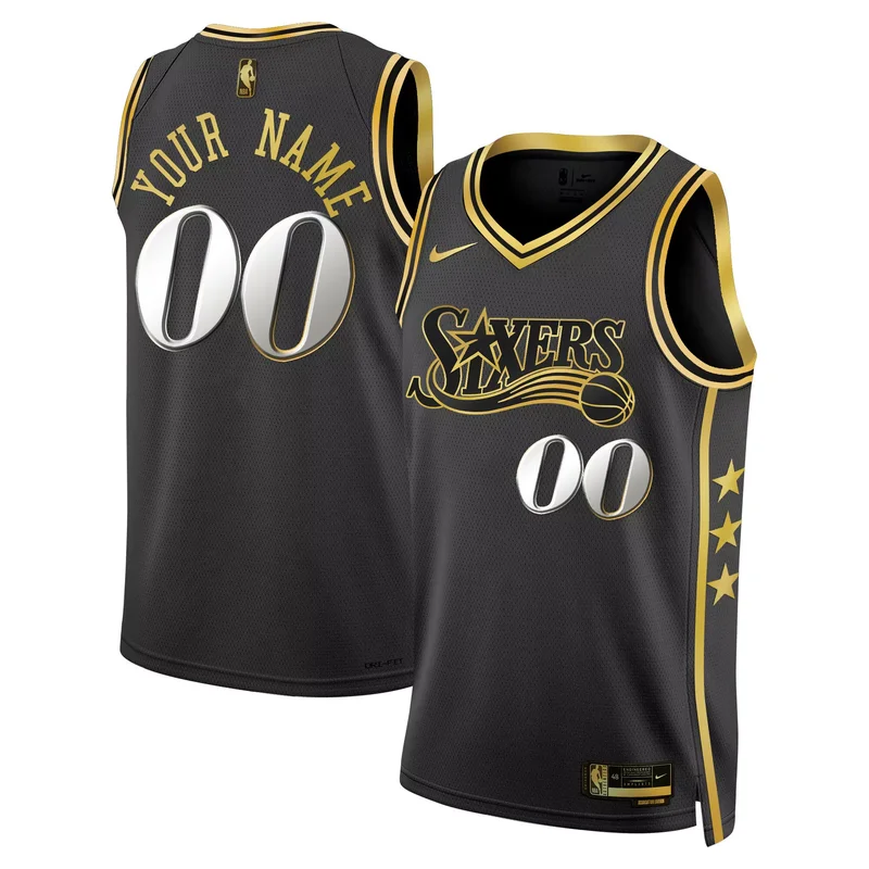 Black Gold philadelphia 76ers swingman custom jersey all stitched