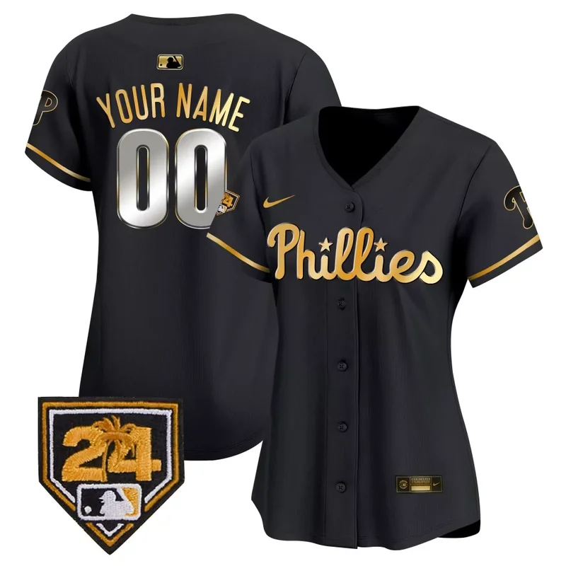 Black Gold Phillies 2024 Spring Training Patch Vapor Premier Limited Custom Jersey All Stitched