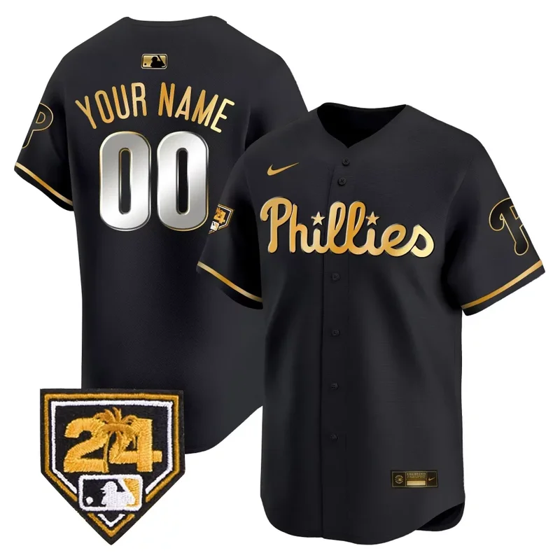 Black Gold Phillies 2024 Spring Training Patch Vapor Premier Limited Custom Jersey All Stitched