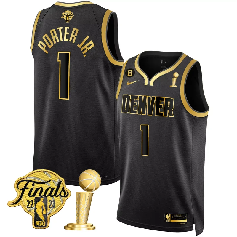 Black Gold denver nuggets 2023 finals patch Gold special custom jersey all stitched - Image 5