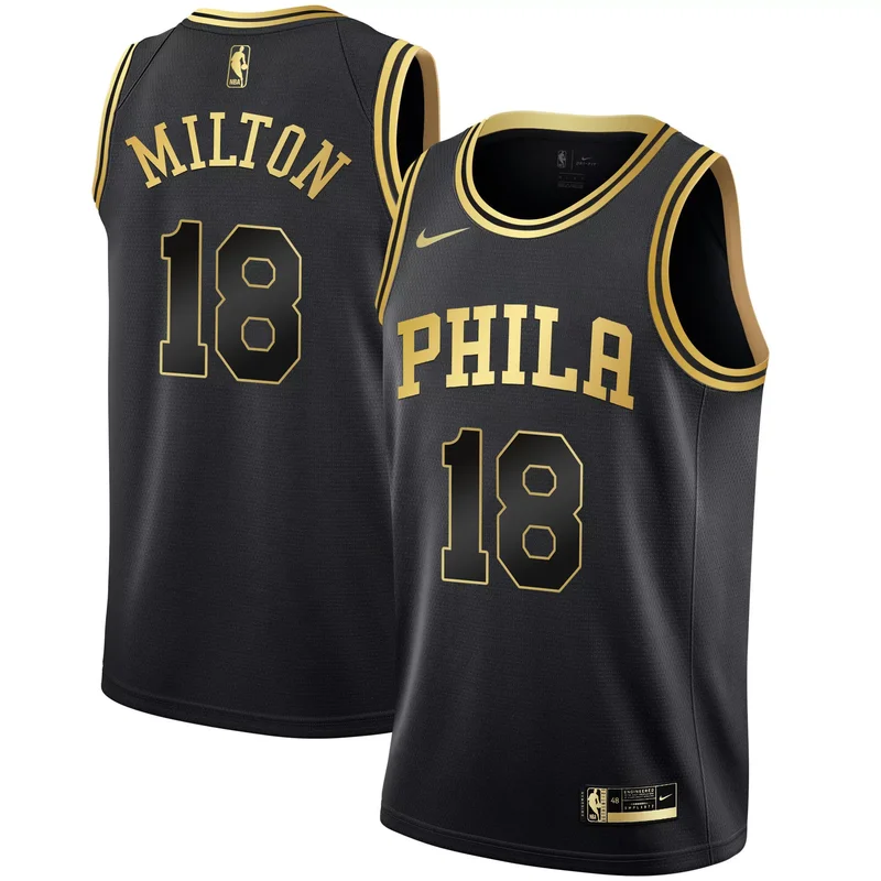 Black De'Anthony Melton philadelphia 76ers Black Black Gold jersey all stitched - Image 2