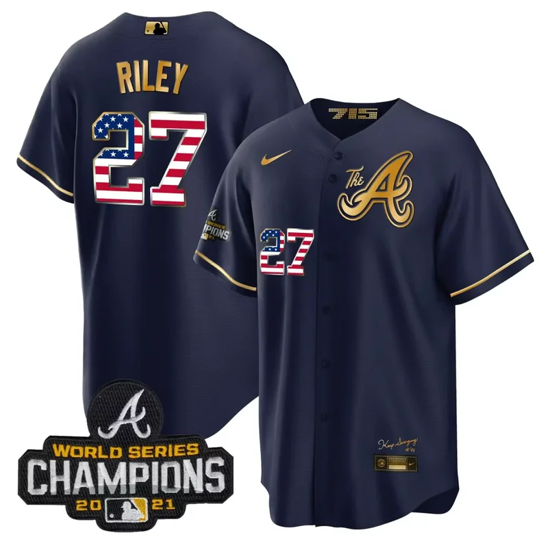 Black Gold Team Atlanta Braves The A Gold Flag Cool Base Jersey All Stitched - Image 4