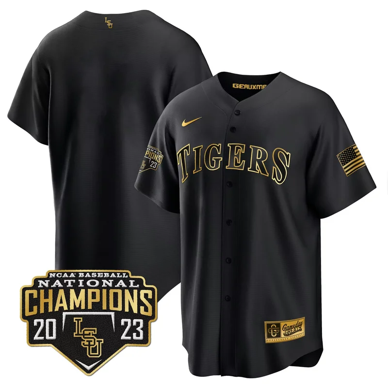 Black Gold Team lsu tigers 2023 national champions Gold cool jersey v5 all stitched