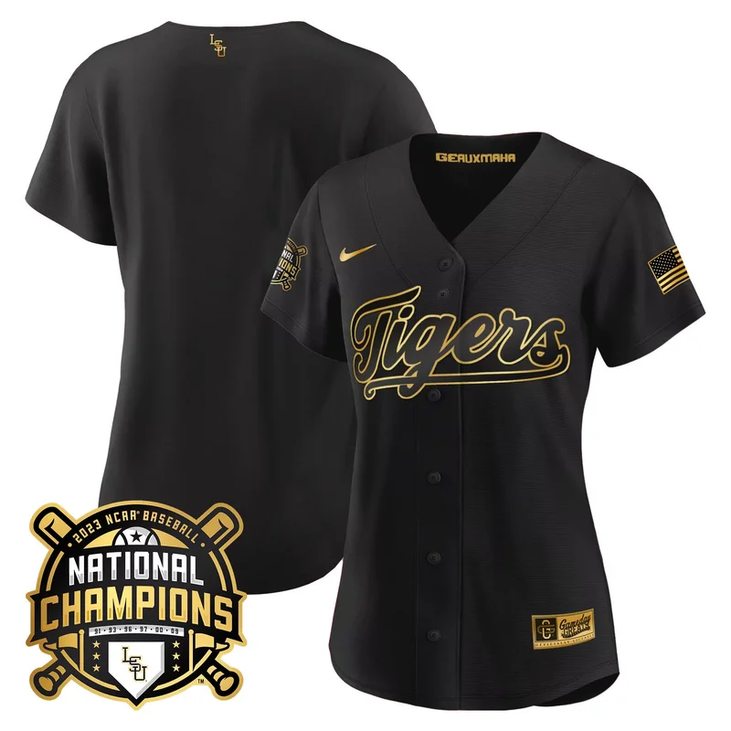 Black lsu tigers 2023 national champions Gold flex custom jersey all stitched - Image 4